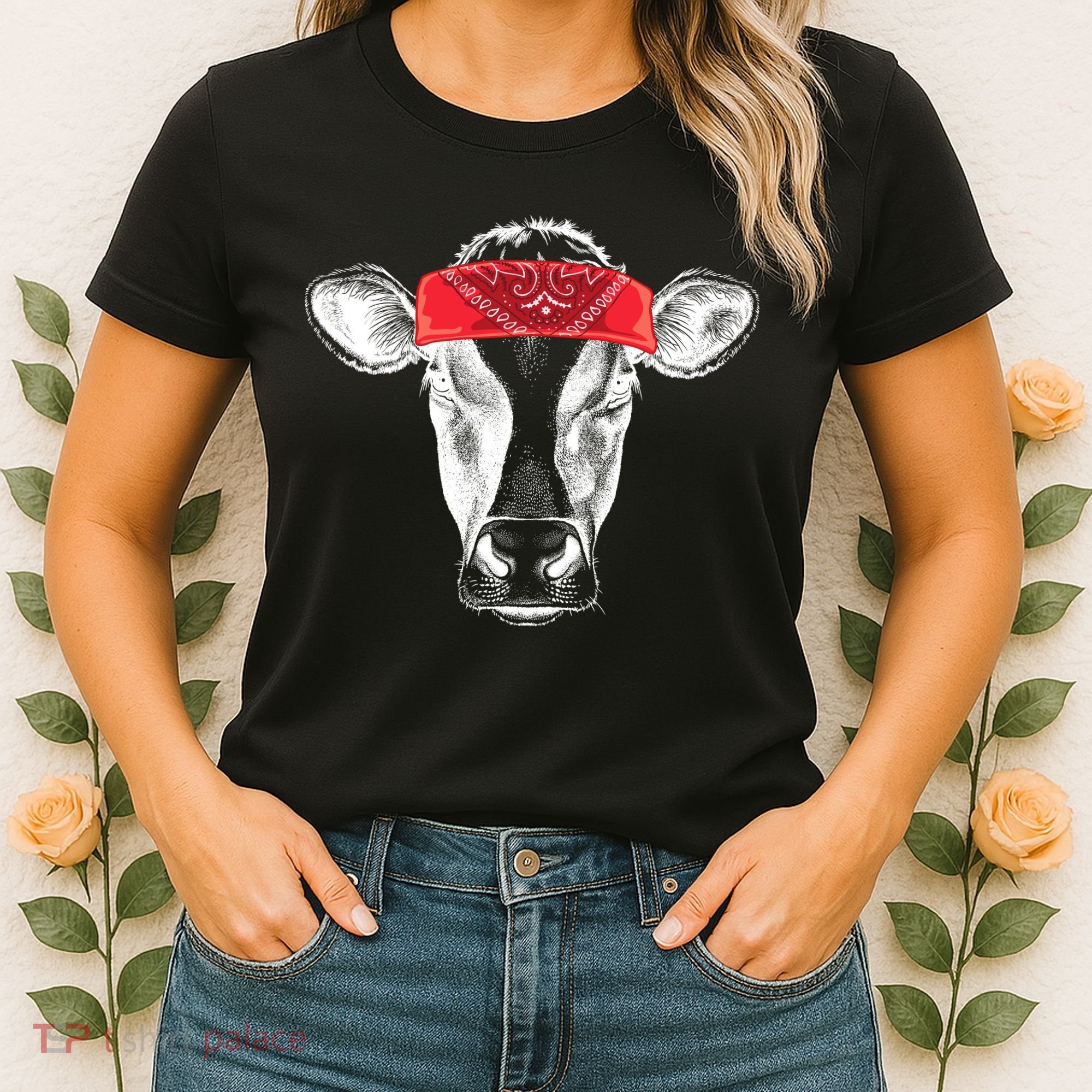 Hippie Cow Red Bandanna  Women's T-Shirt