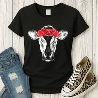 Hippie Cow Red Bandanna  Women's T-Shirt thumb 3