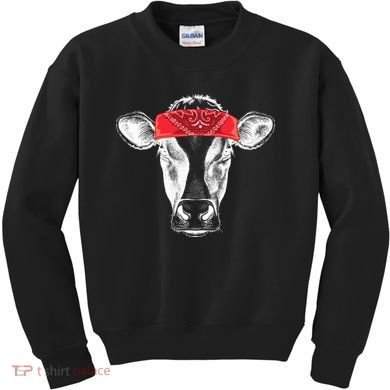 Hippie Cow Red Bandanna  Kids Sweatshirt