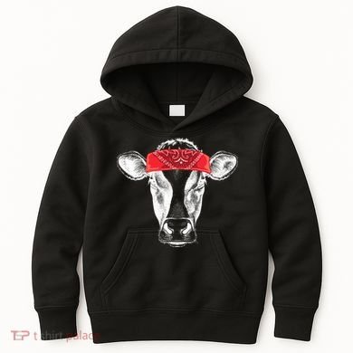 Hippie Cow Red Bandanna  Kids Hoodie