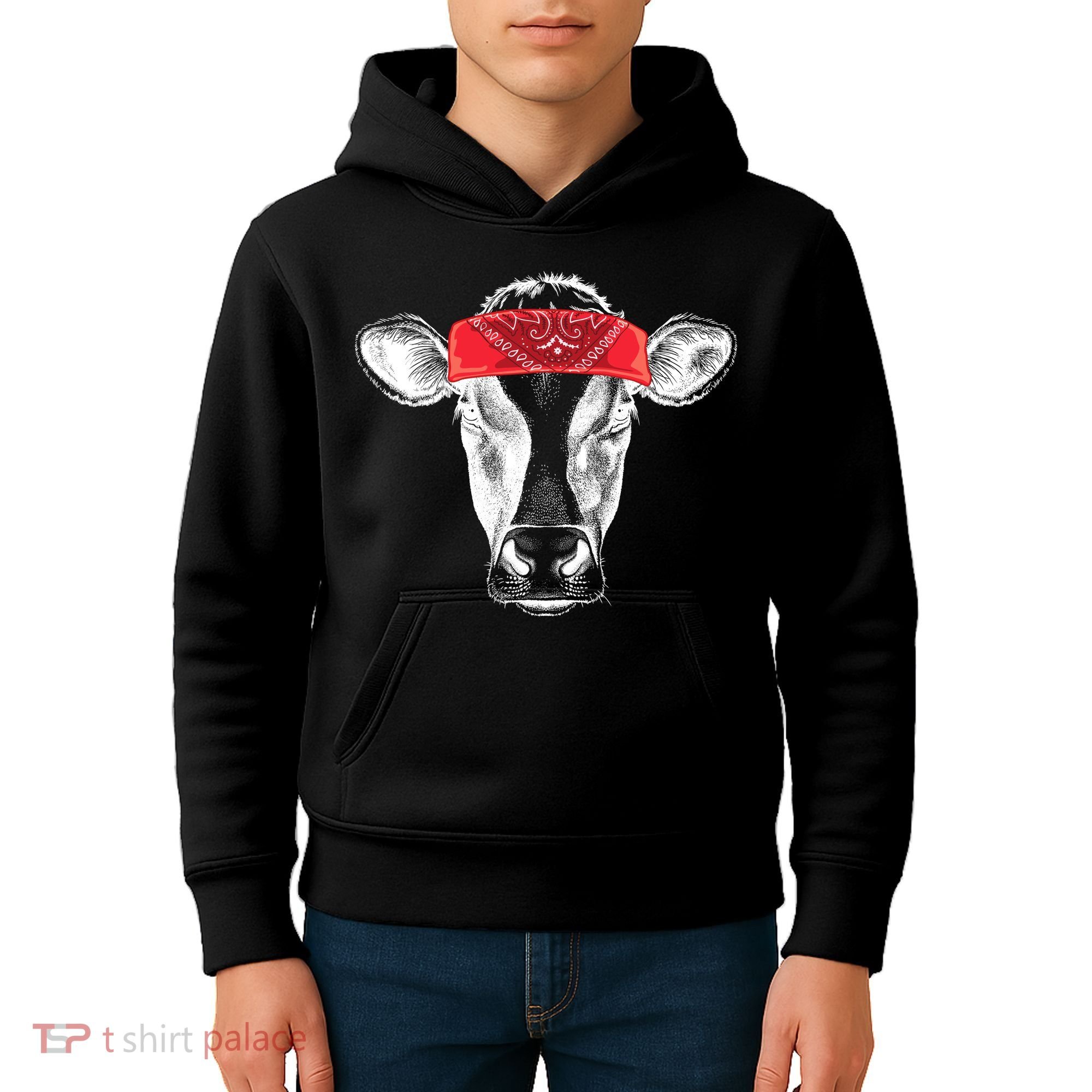 Hippie Cow Red Bandanna  Kids Hoodie