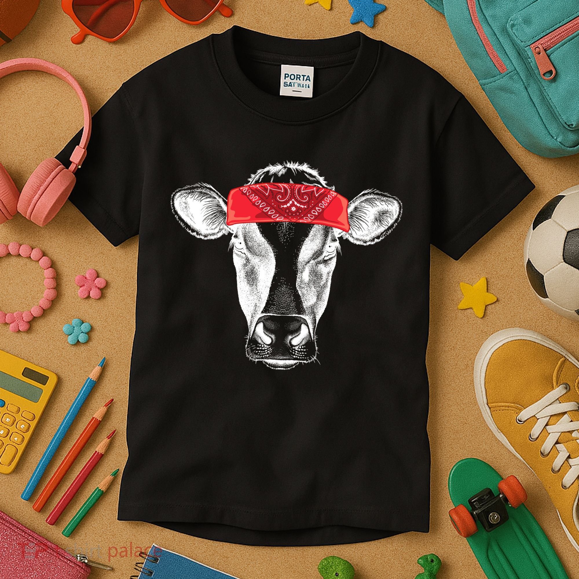 Hippie Cow Red Bandanna  Kids T-Shirt