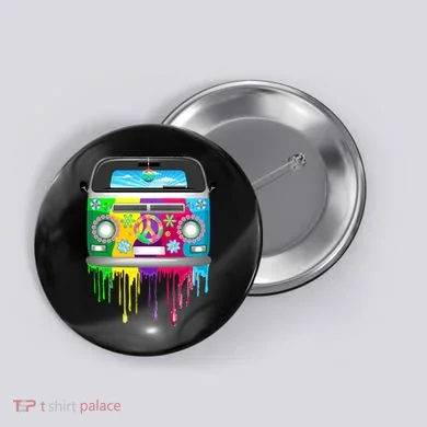Hippie Van Dripping Rainbow Button