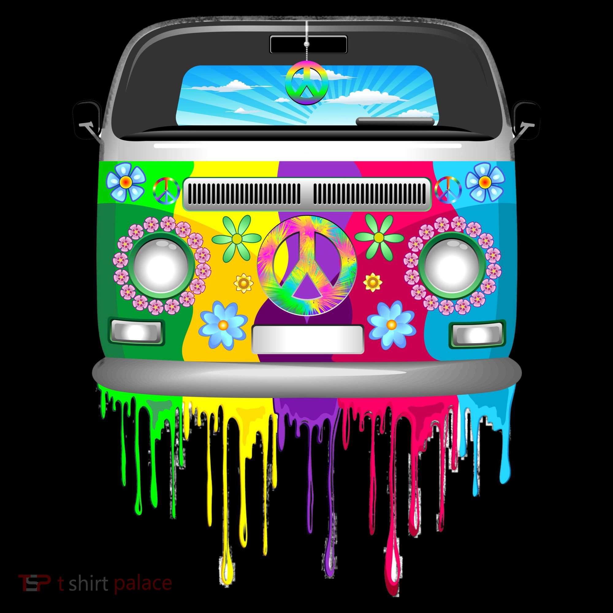 Hippie Van Dripping Rainbow Kids Hoodie