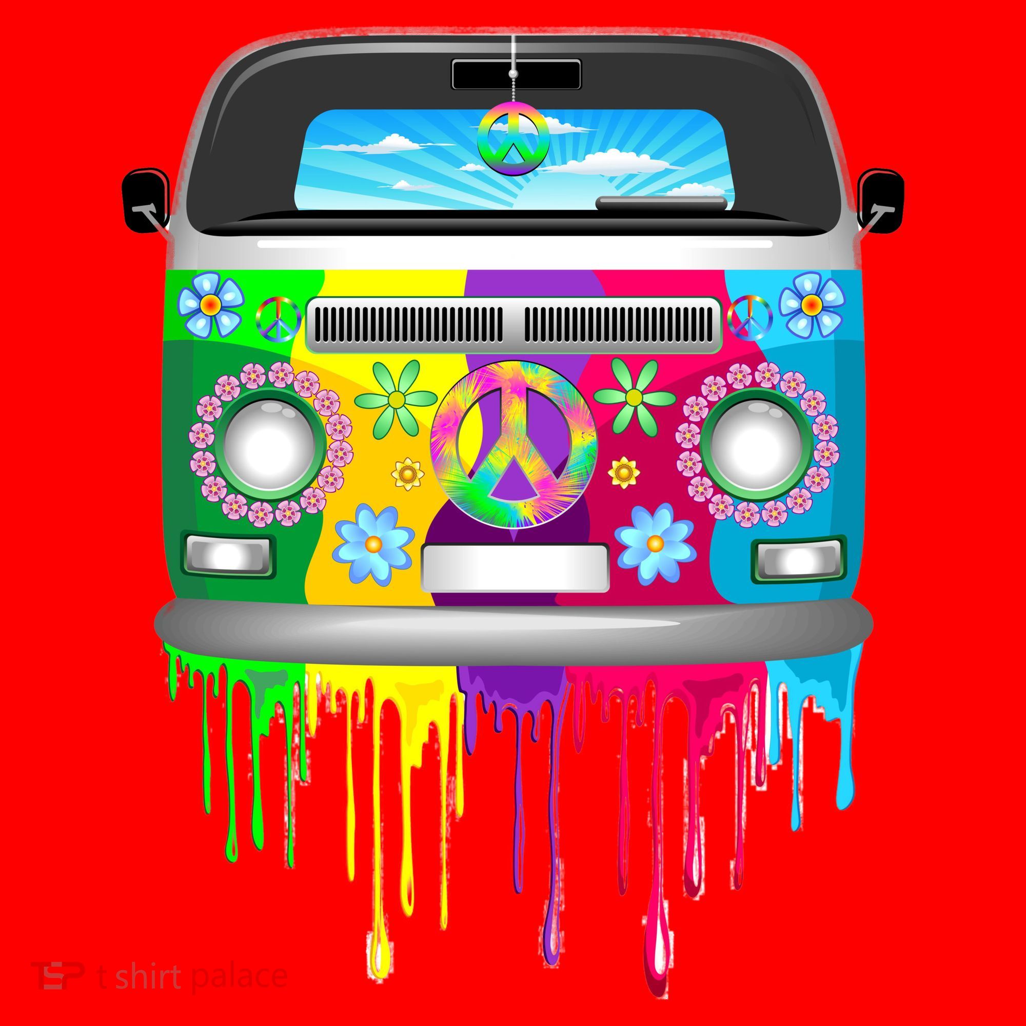 Hippie Van Dripping Rainbow Santa Hat
