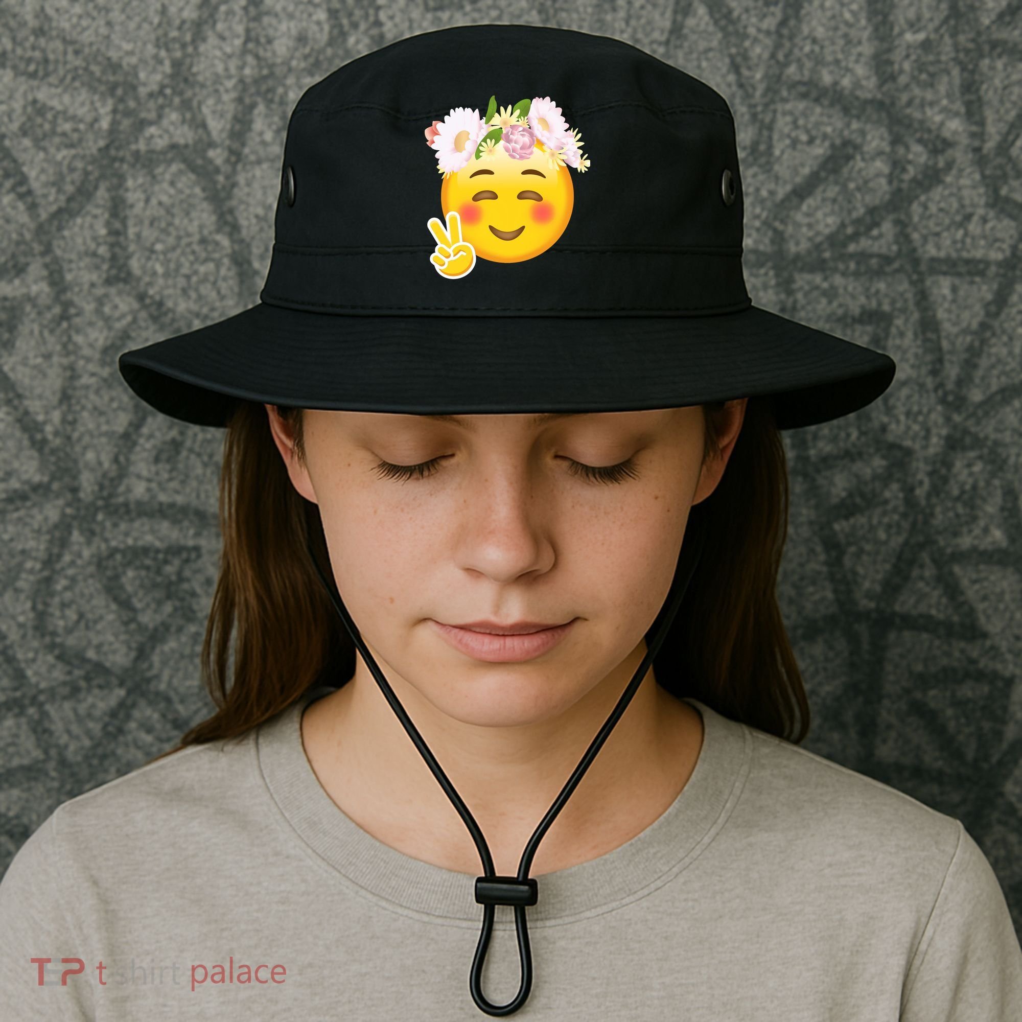 Hippy Smiley Face Peace Sign Bucket Hat