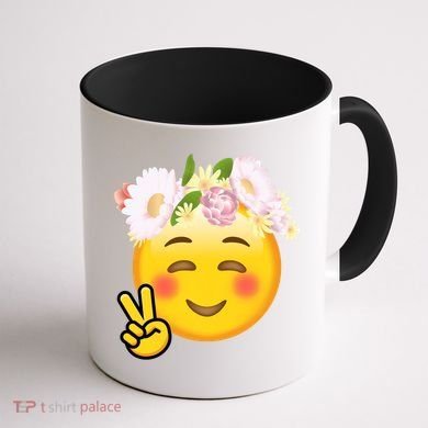 Hippy Smiley Face Peace Sign Coffee Mug back