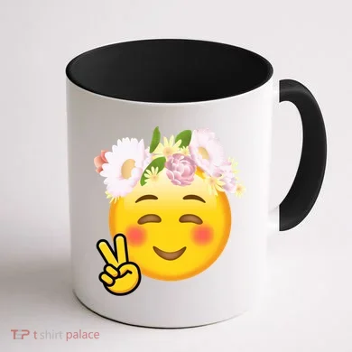 Hippy Smiley Face Peace Sign Coffee Mug back