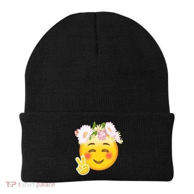 Hippy Smiley Face Peace Sign Beanie