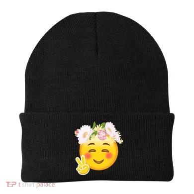 Hippy Smiley Face Peace Sign Beanie