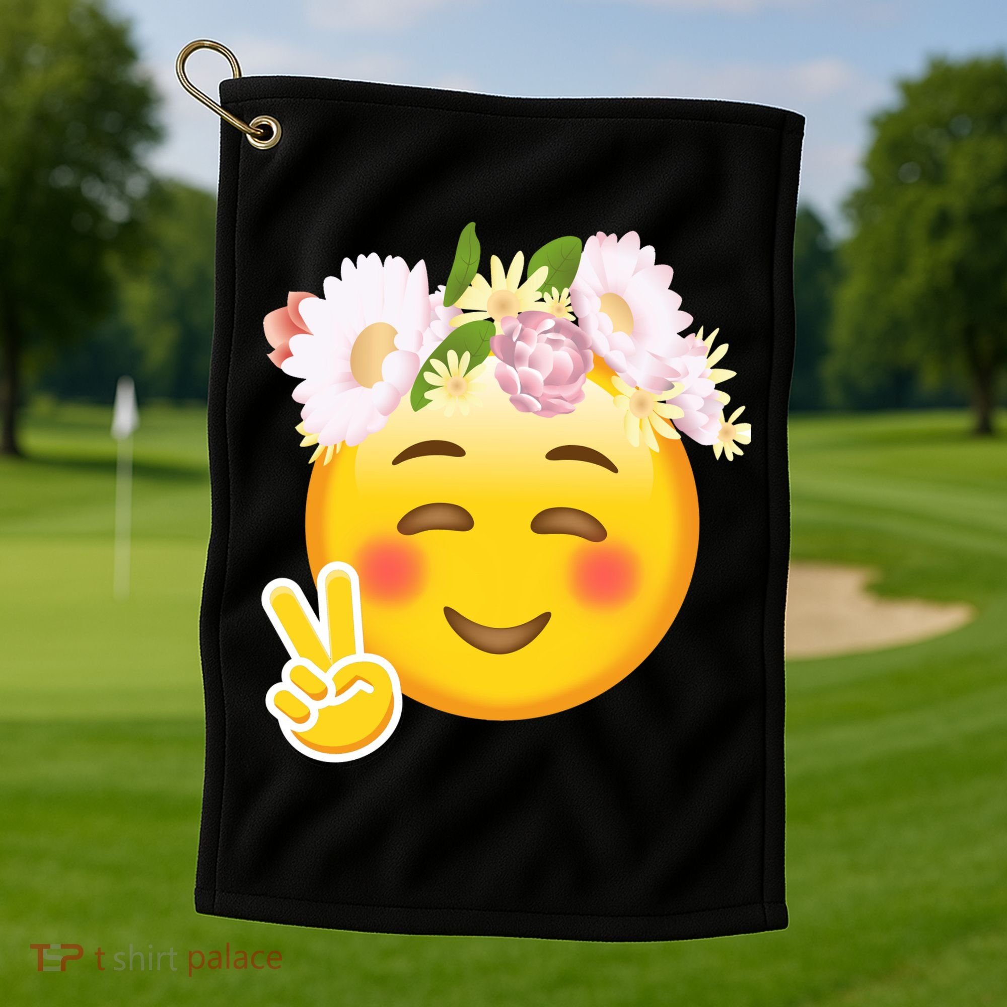 Hippy Smiley Face Peace Sign Golf Towel