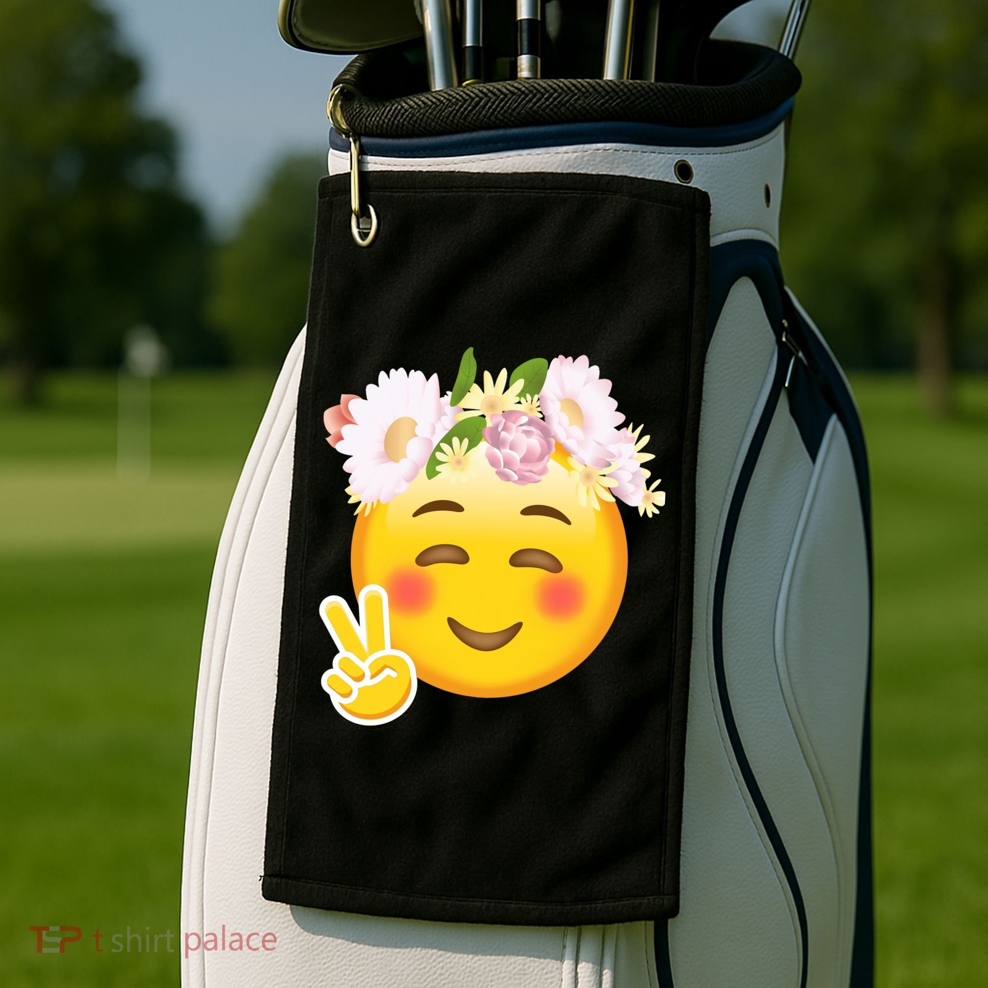 Hippy Smiley Face Peace Sign Golf Towel