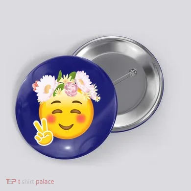 Hippy Smiley Face Peace Sign Button