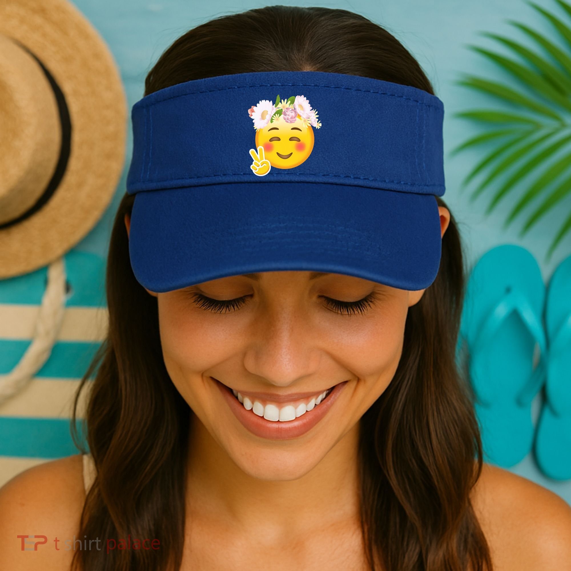 Hippy Smiley Face Peace Sign Visor