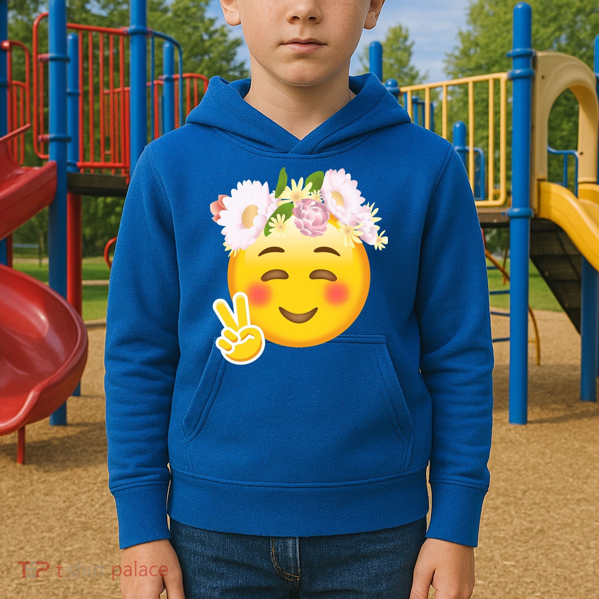 Hippy Smiley Face Peace Sign Kids Hoodie