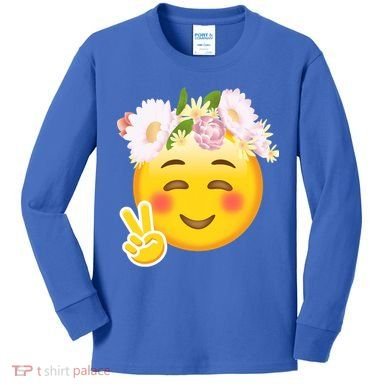 Hippy Smiley Face Peace Sign Kids Long Sleeve Shirt