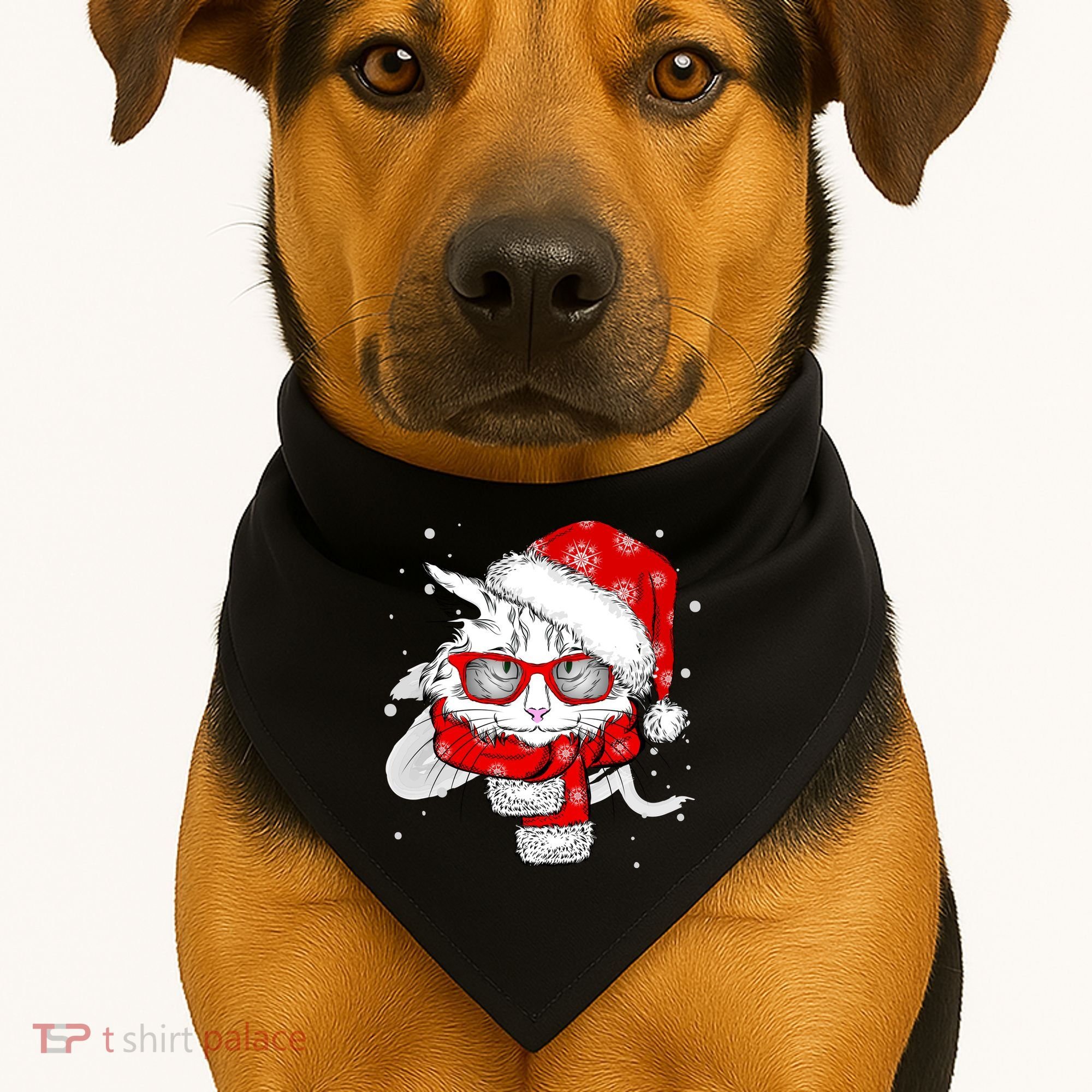 Hipster Christmas Cat USA-Made Doggie Bandana