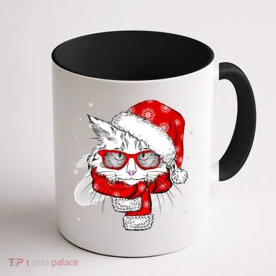 Hipster Christmas Cat Coffee Mug back