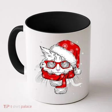 Hipster Christmas Cat Coffee Mug