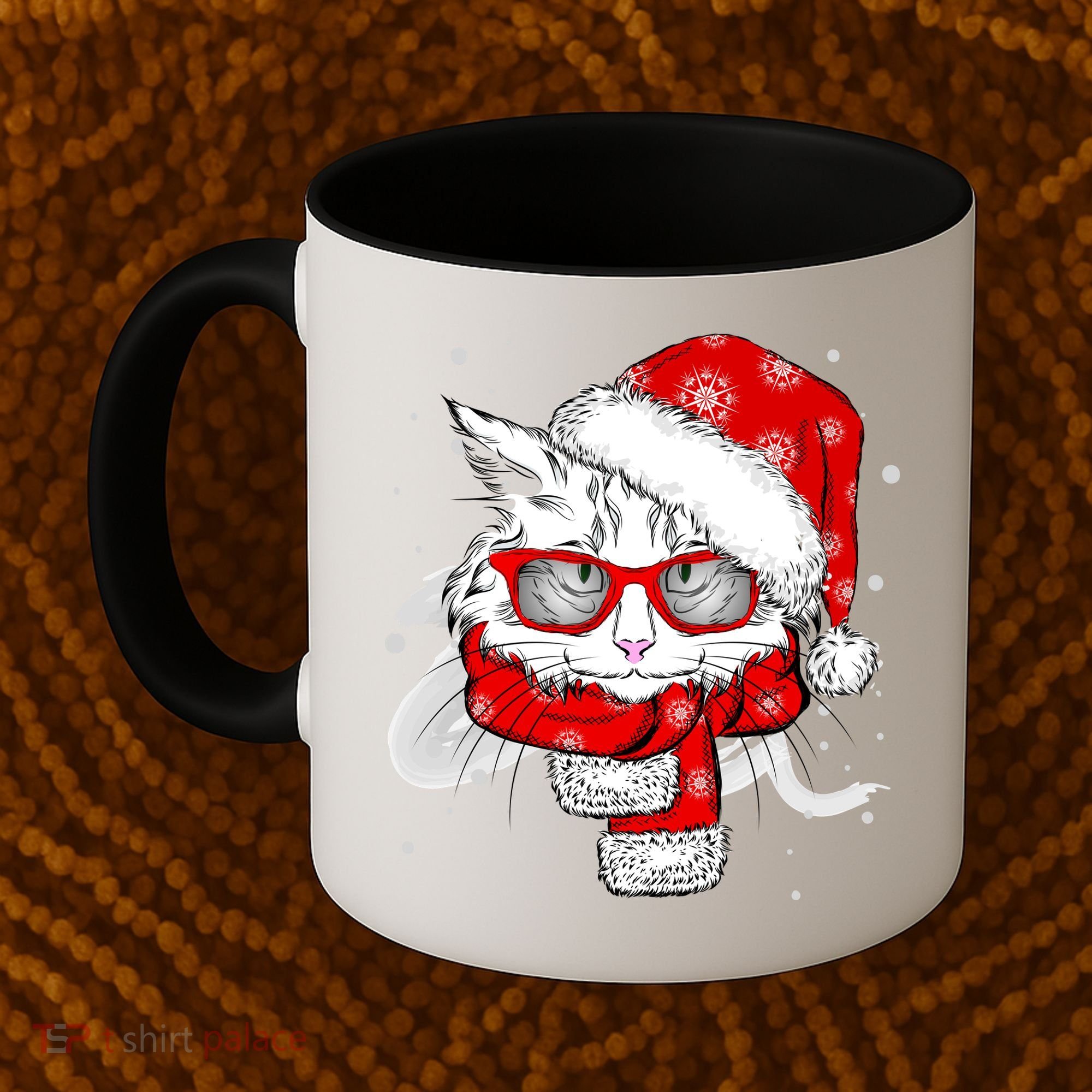 Hipster Christmas Cat Coffee Mug