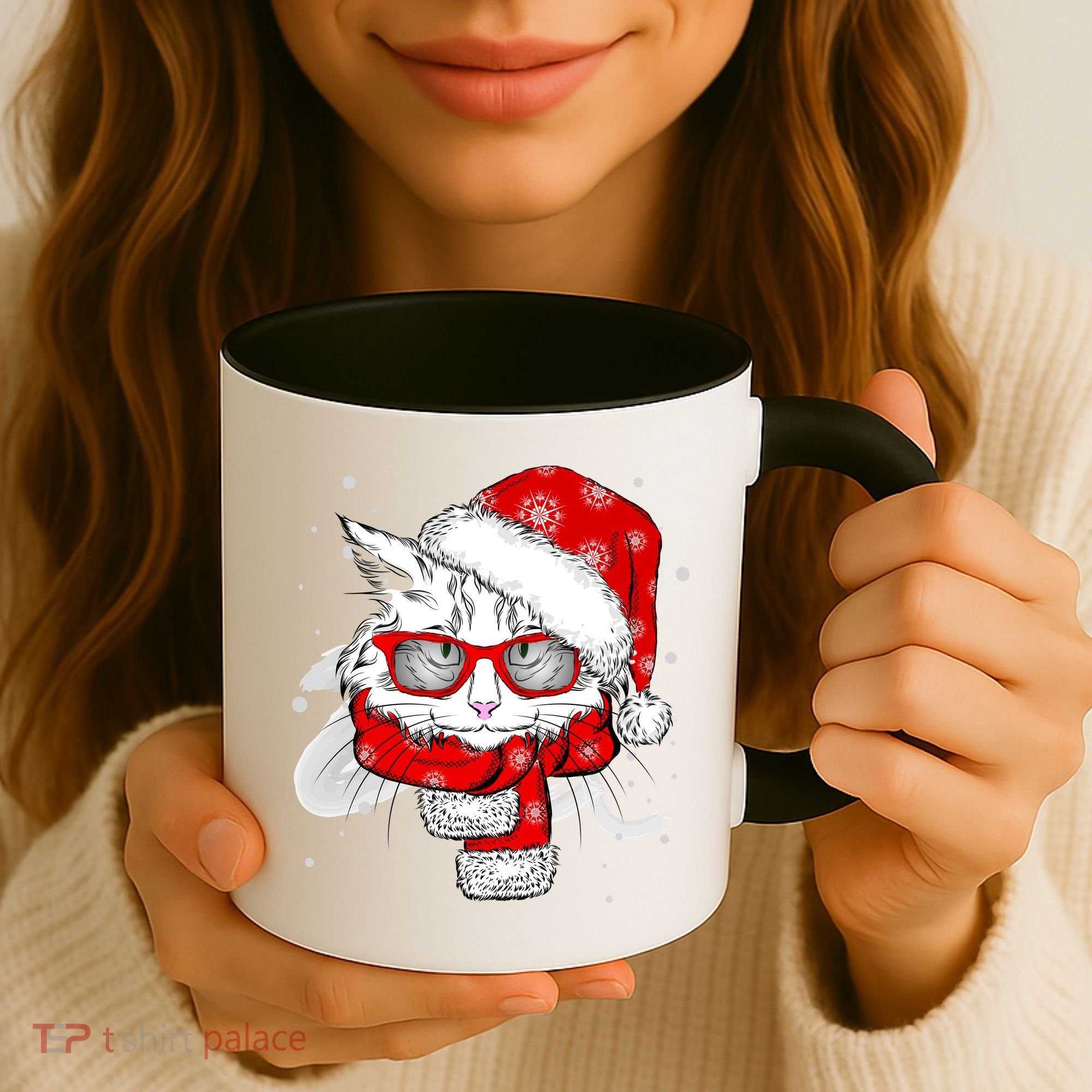 Hipster Christmas Cat Coffee Mug