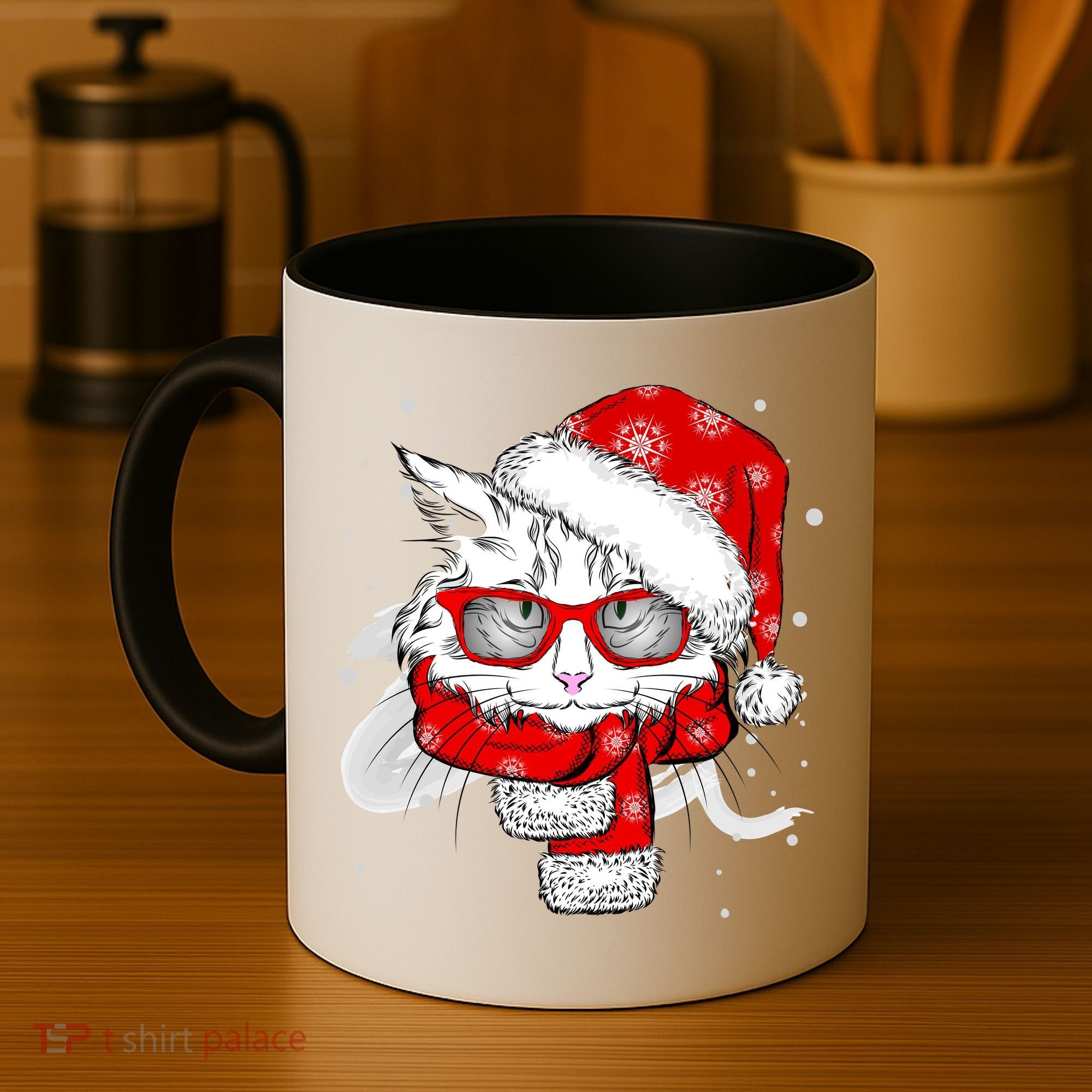 Hipster Christmas Cat Coffee Mug