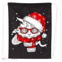 Hipster Christmas Cat Drawstring Bag thumb 0