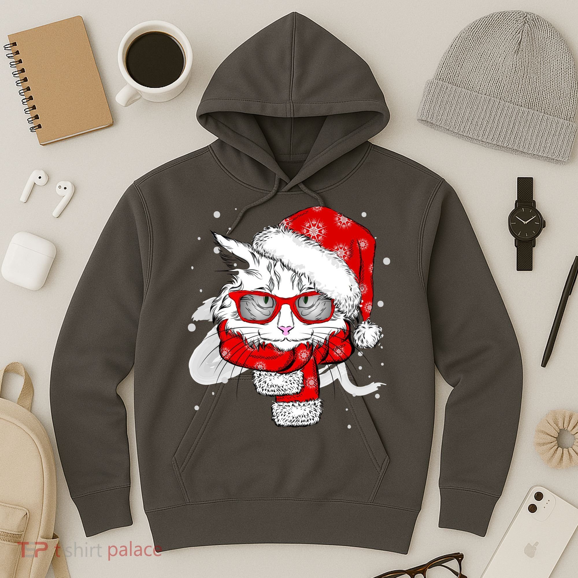 Hipster Christmas Cat Hoodie