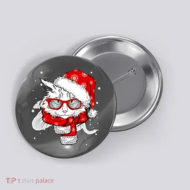Hipster Christmas Cat Button