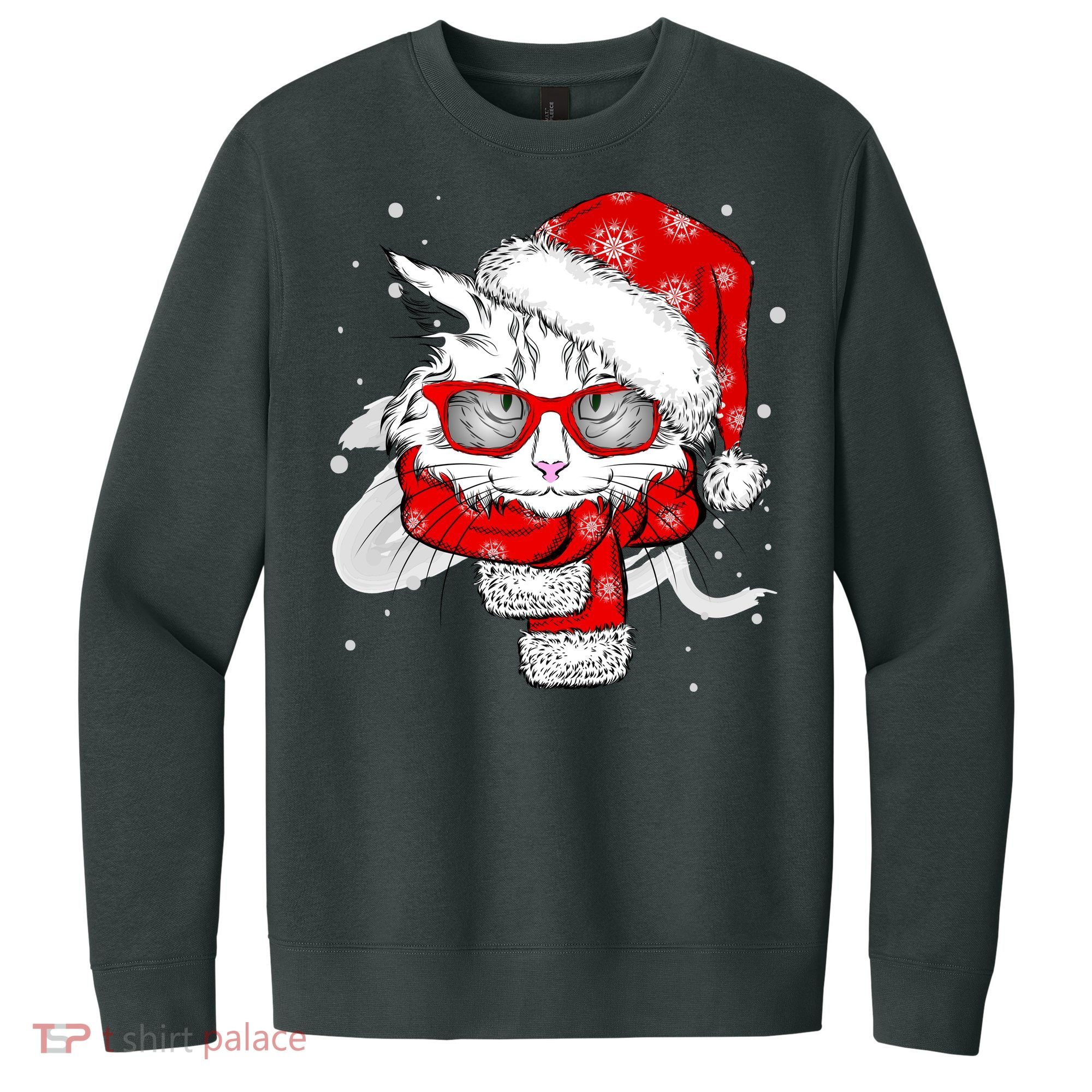 Hipster Christmas Cat V.I.T. Fleece Crew Sweatshirt