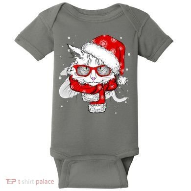 Hipster Christmas Cat Baby Bodysuit