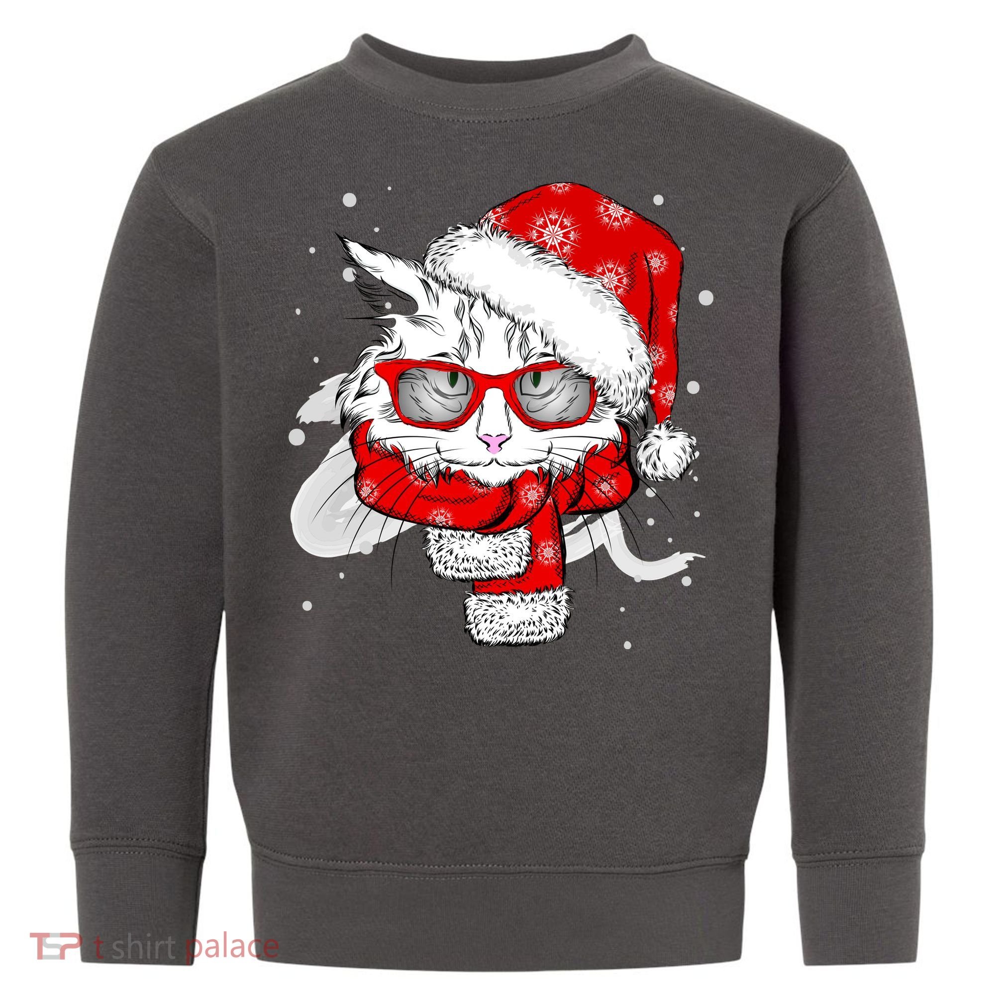 Hipster Christmas Cat Toddler Sweatshirt