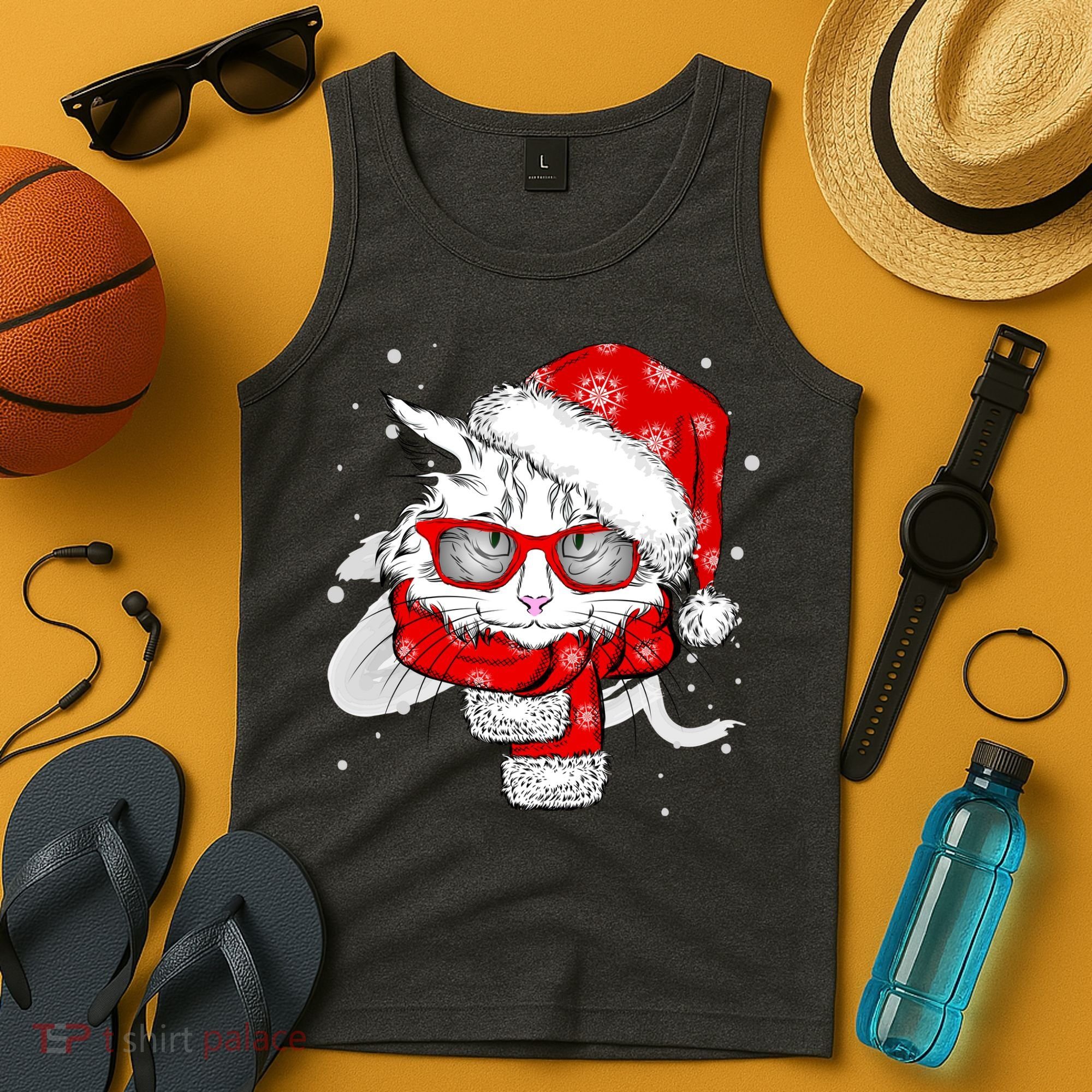 Hipster Christmas Cat Tank Top