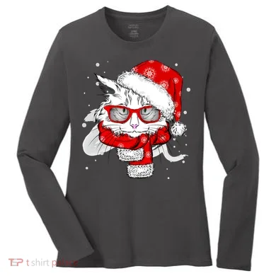 Hipster Christmas Cat Women's Long Sleeve Shirt