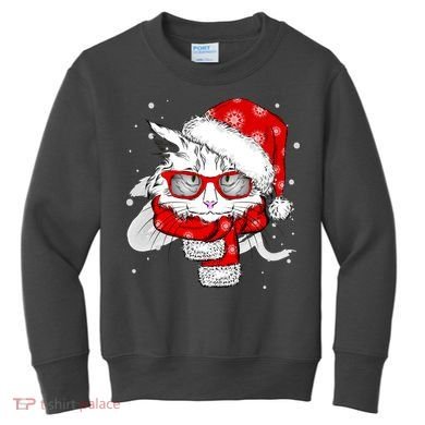 Hipster Christmas Cat Kids Sweatshirt