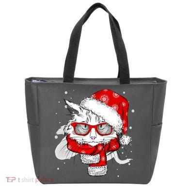 Hipster Christmas Cat Tote Bag