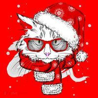 Hipster Christmas Cat Santa Hat thumb 1