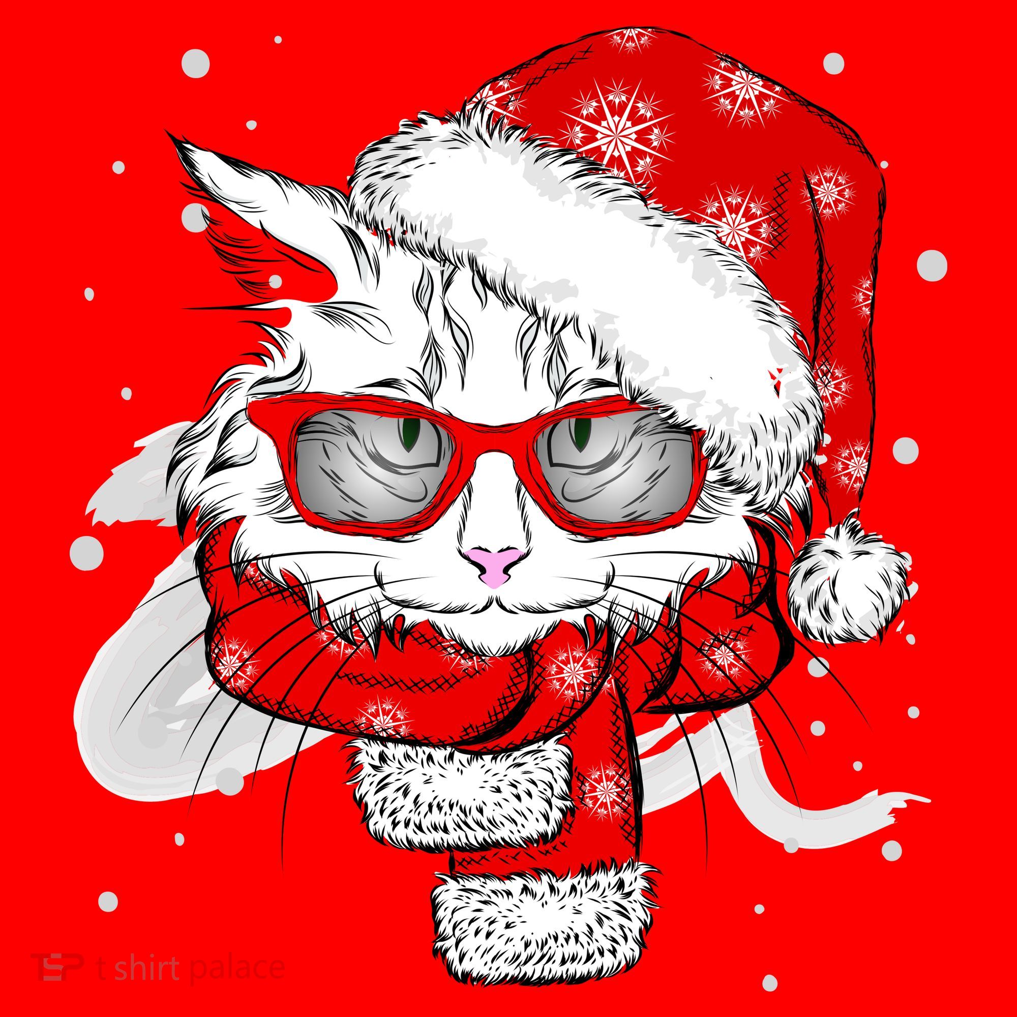 Hipster Christmas Cat Santa Hat