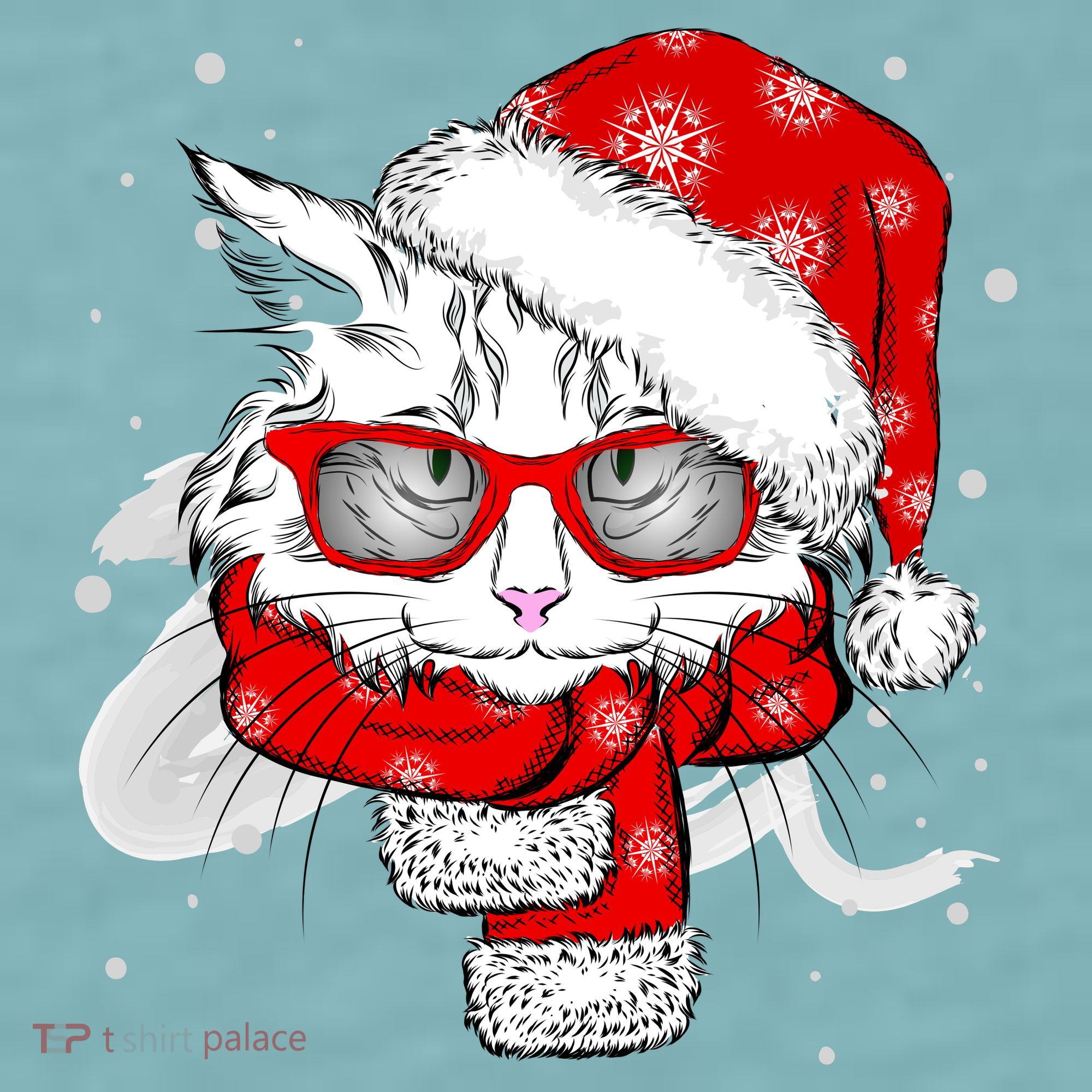 Hipster Christmas Cat Sueded Cloud Jersey T-Shirt