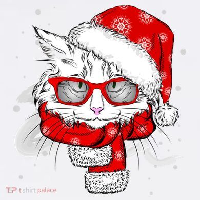 Hipster Christmas Cat Garment-Dyed Sweatshirt