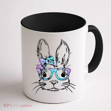 Hipster Easter Bunny Floral Coffee Mug back