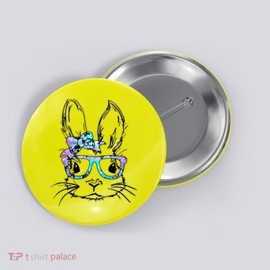 Hipster Easter Bunny Floral Button