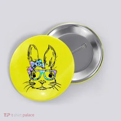Hipster Easter Bunny Floral Button