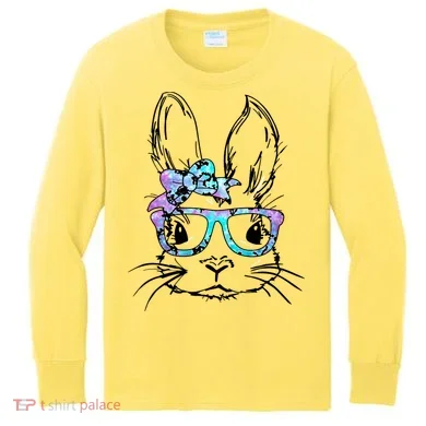 Hipster Easter Bunny Floral Kids Long Sleeve Shirt