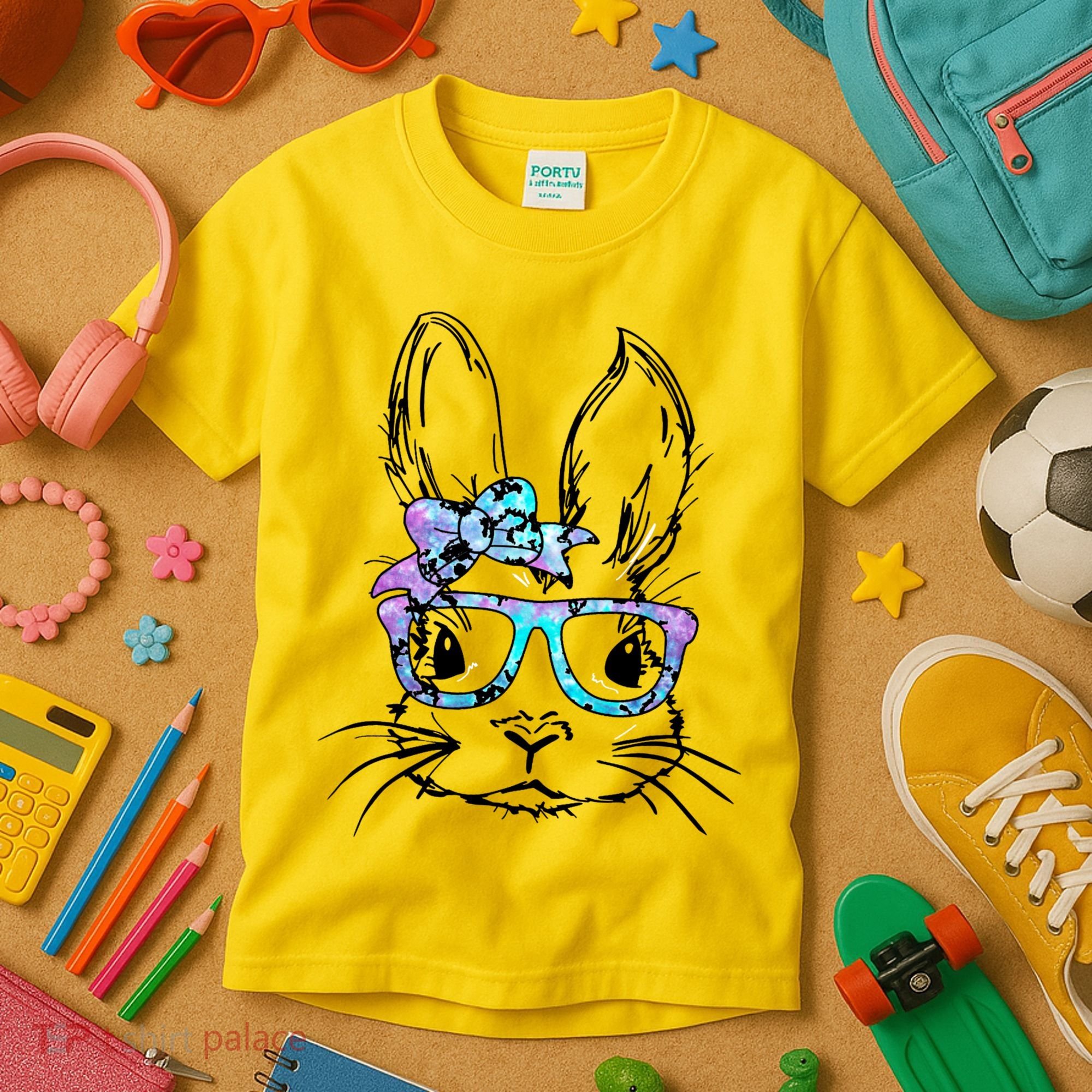 Hipster Easter Bunny Floral Kids T-Shirt