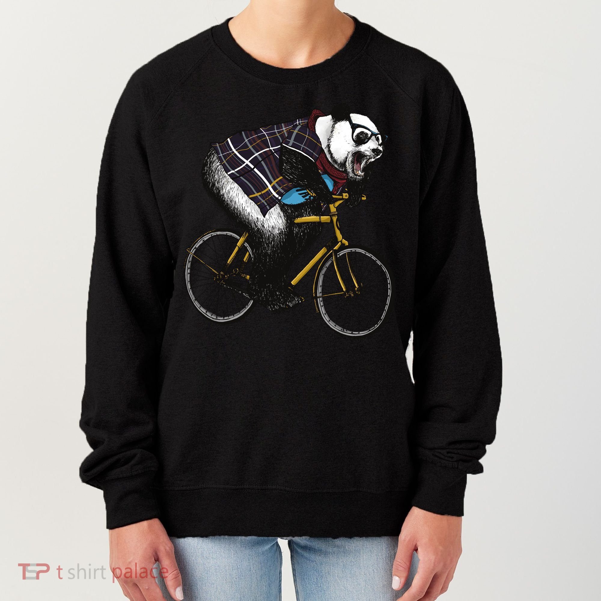 Hipster Panda Riding Bicycle Women's Sweatshirt