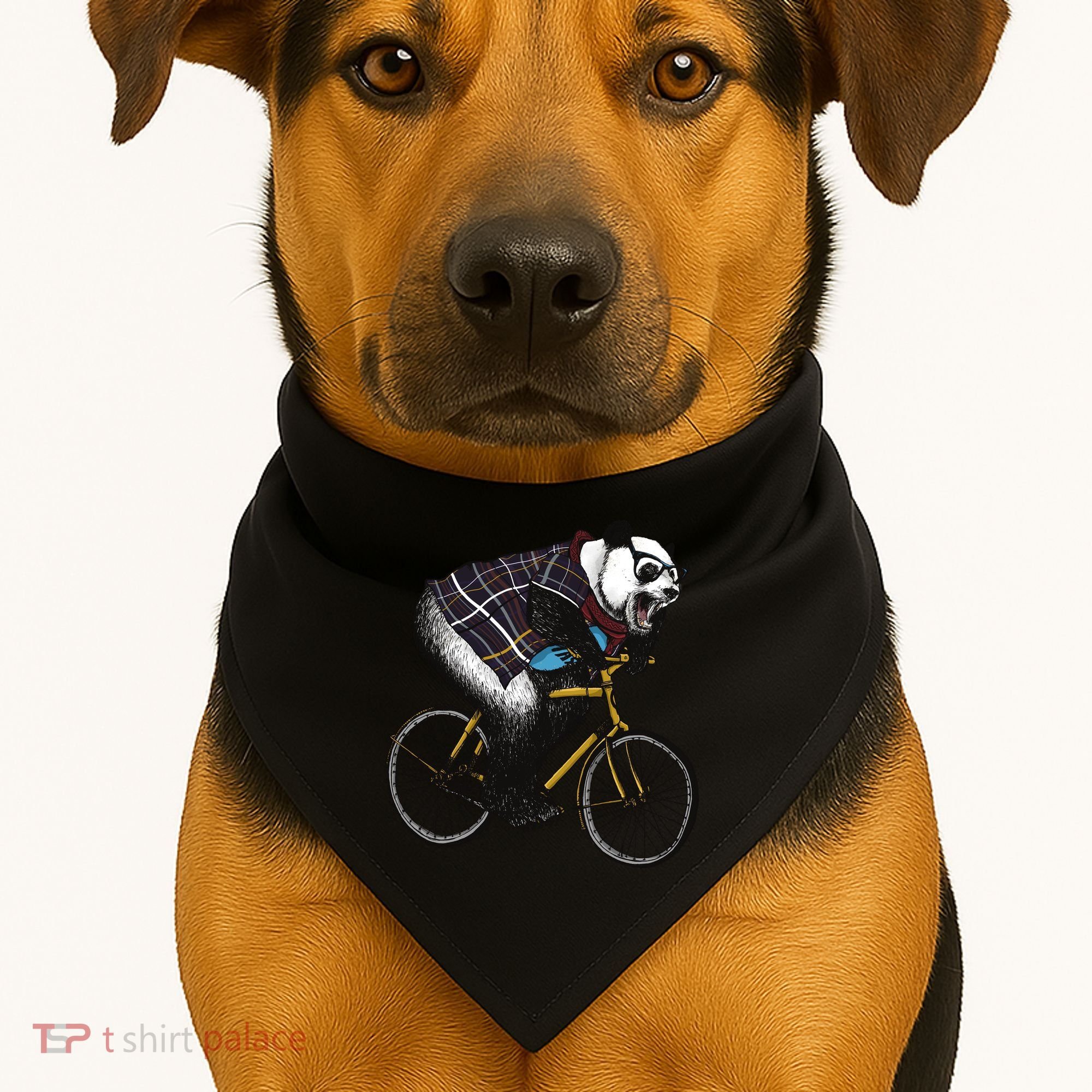 Hipster Panda Riding Bicycle USA-Made Doggie Bandana