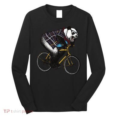 Hipster Panda Riding Bicycle Long Sleeve Shirt