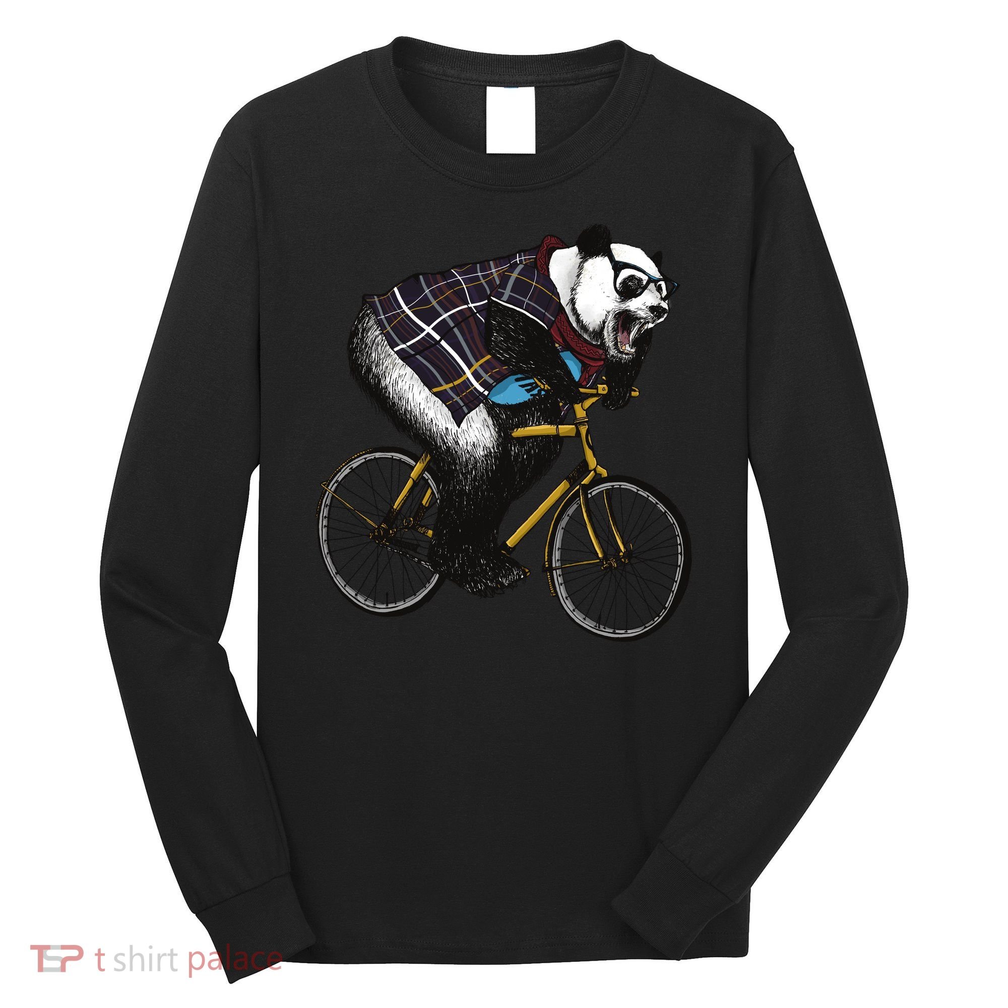 Hipster Panda Riding Bicycle Long Sleeve Shirt