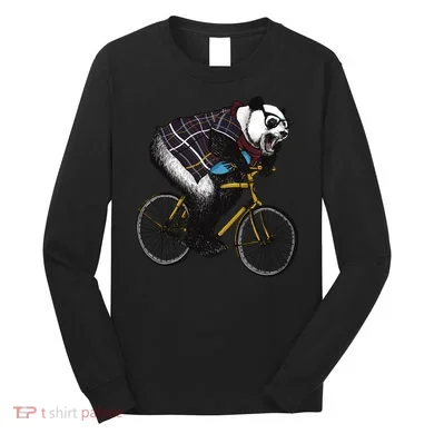 Hipster Panda Riding Bicycle Long Sleeve Shirt
